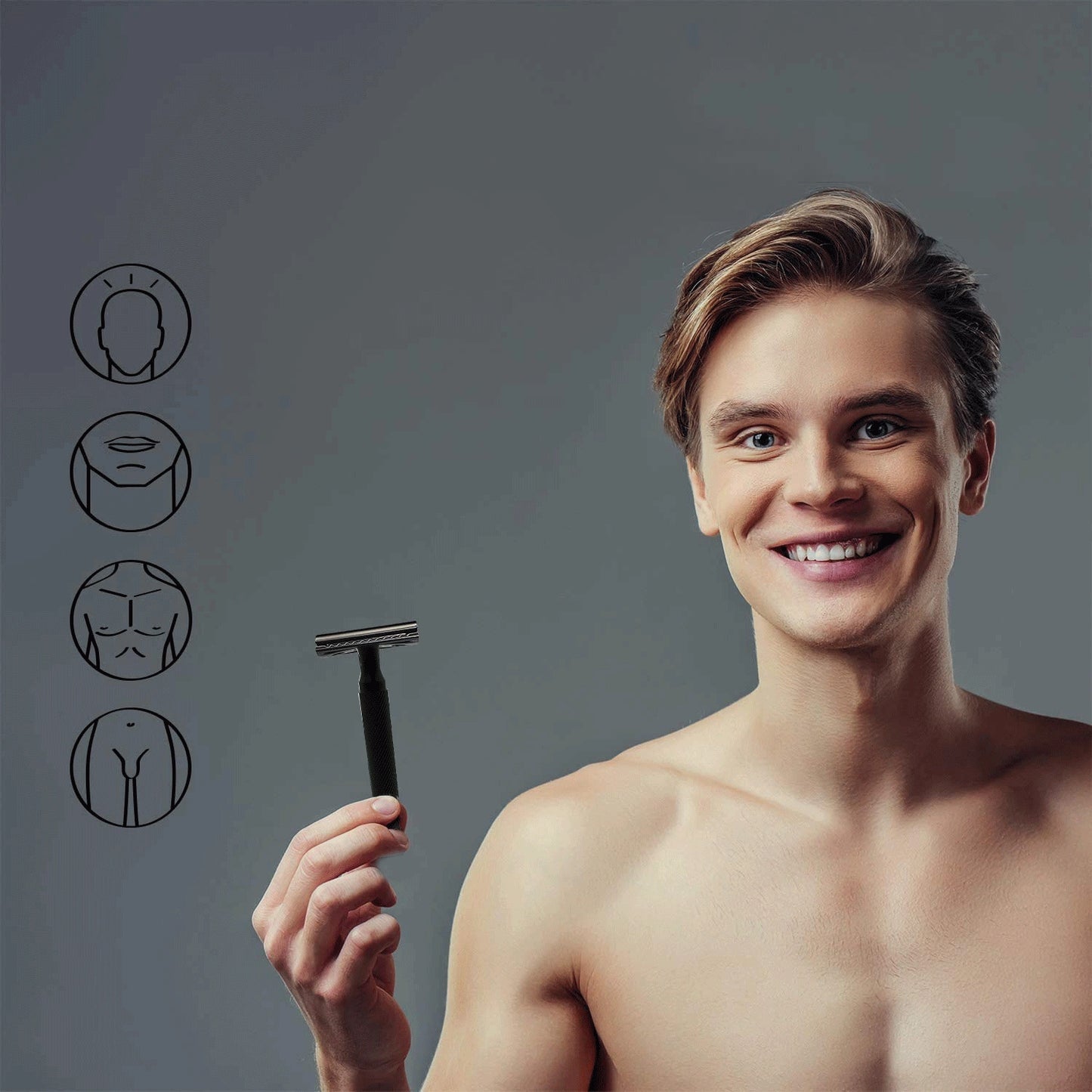 Long Handled Butterfly Open Safety Razor Black with 5 Blades