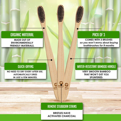 Dental Expert Biodegradable Bamboo Toothbrushes, Is Wooden – Pack of 3
