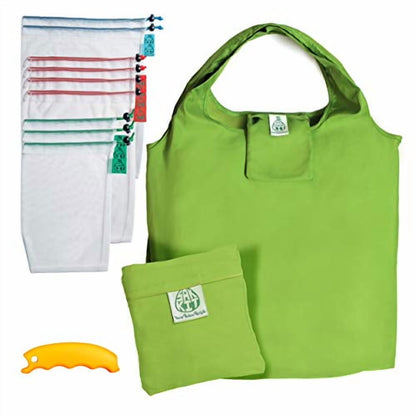 Eco-Friendly Reusable Mesh Grocery Bags 12 Piece Set with Silicone Handle