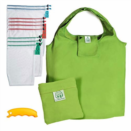 Eco-Friendly Reusable Mesh Grocery Bags 12 Piece Set with Silicone Handle