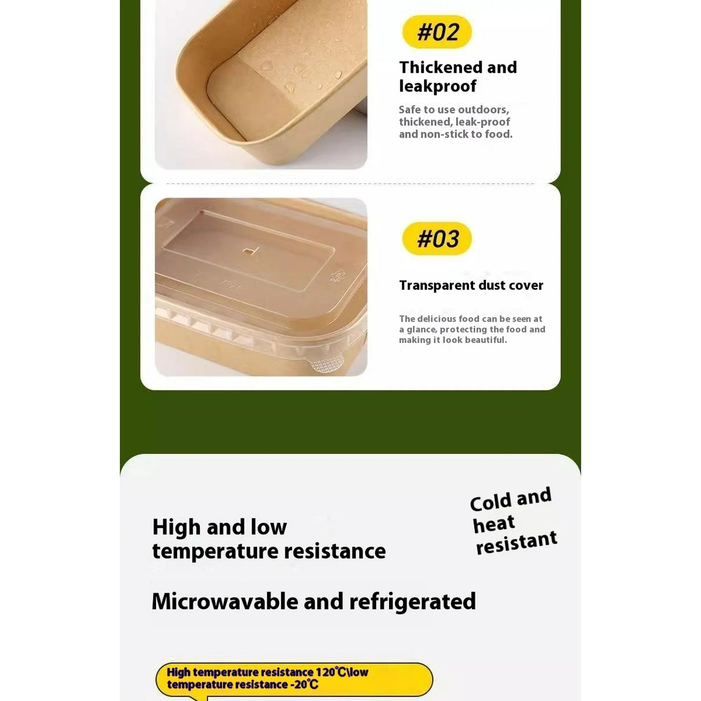 Kraft Paper Disposable Lunch Boxes with Lids 750ml, 30 Pack