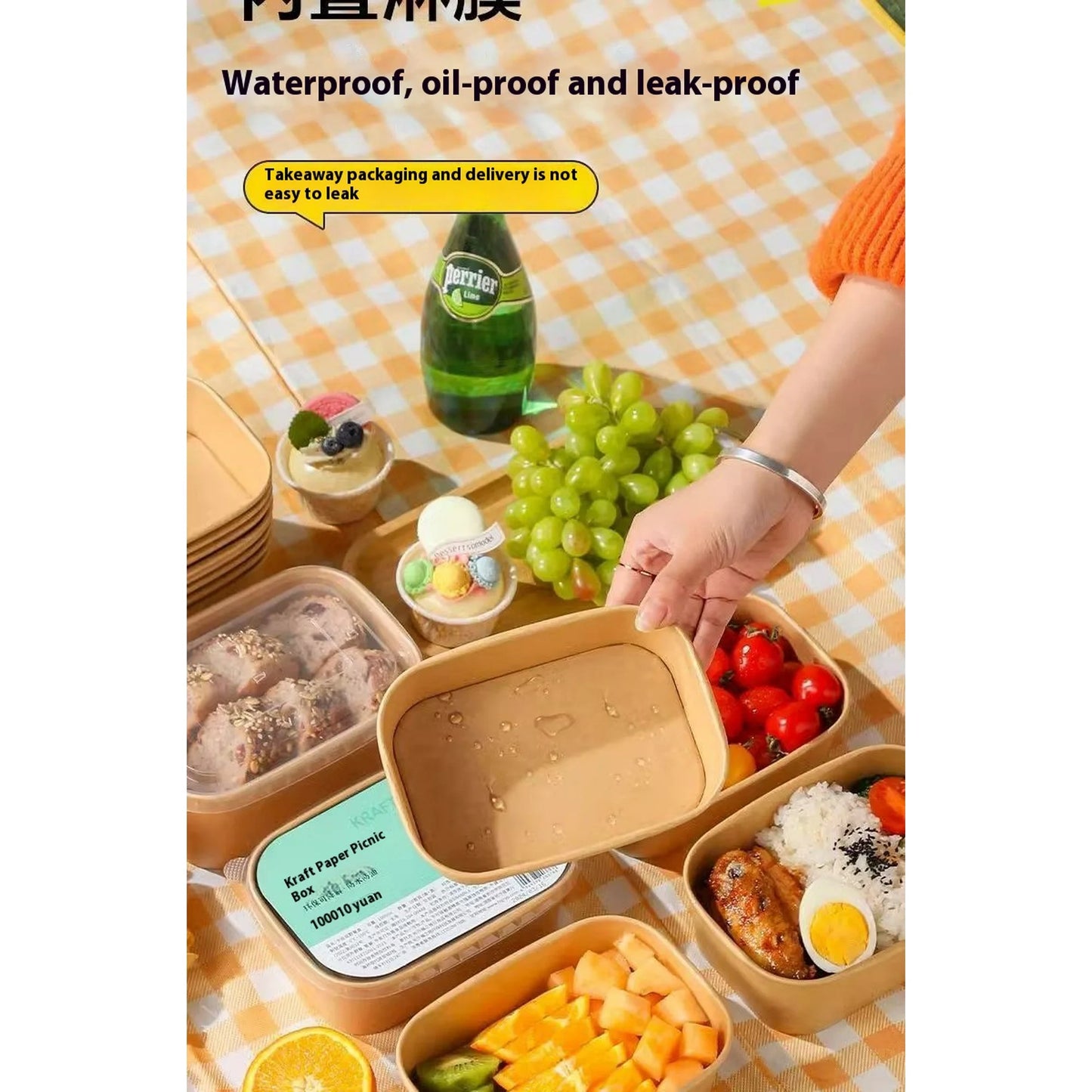 Kraft Paper Disposable Lunch Boxes with Lids 750ml, 30 Pack