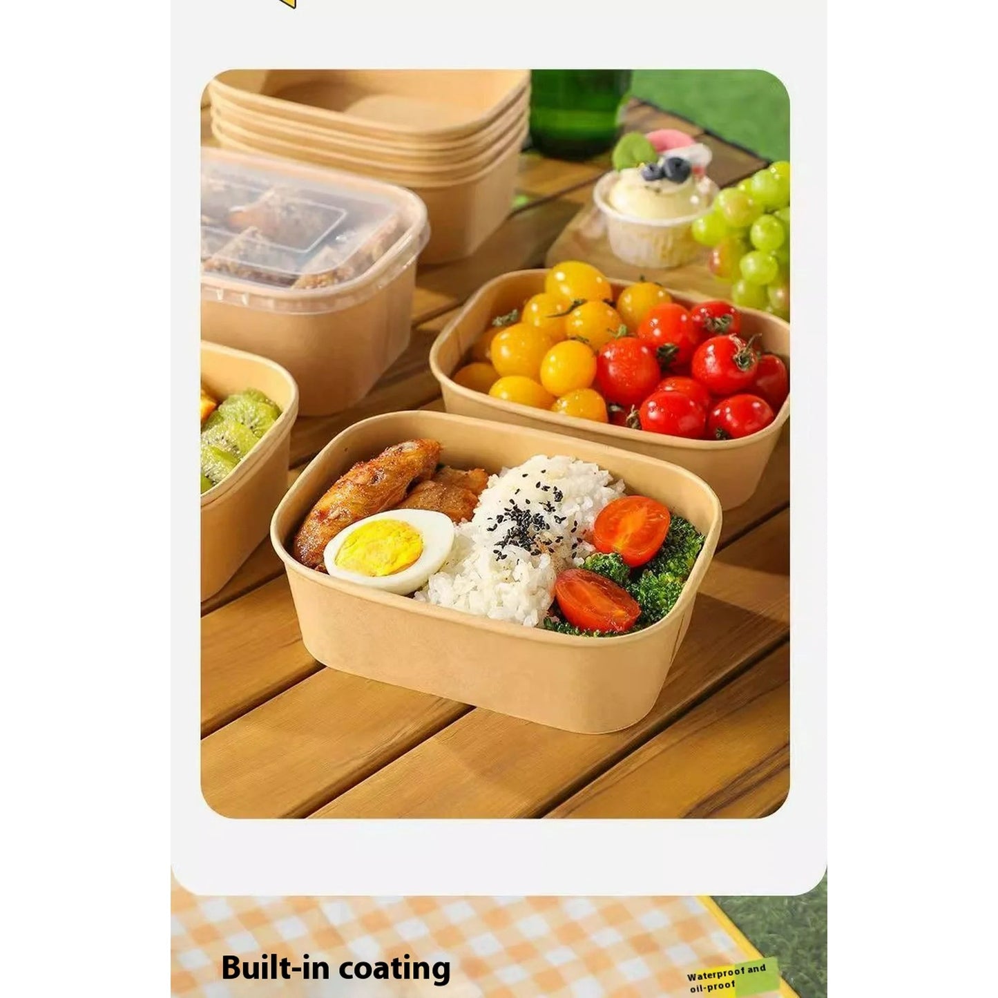 Kraft Paper Disposable Lunch Boxes with Lids 750ml, 30 Pack