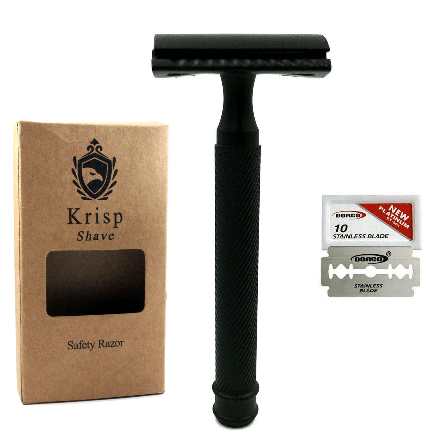 Long Handled Butterfly Open Safety Razor Black with 5 Blades