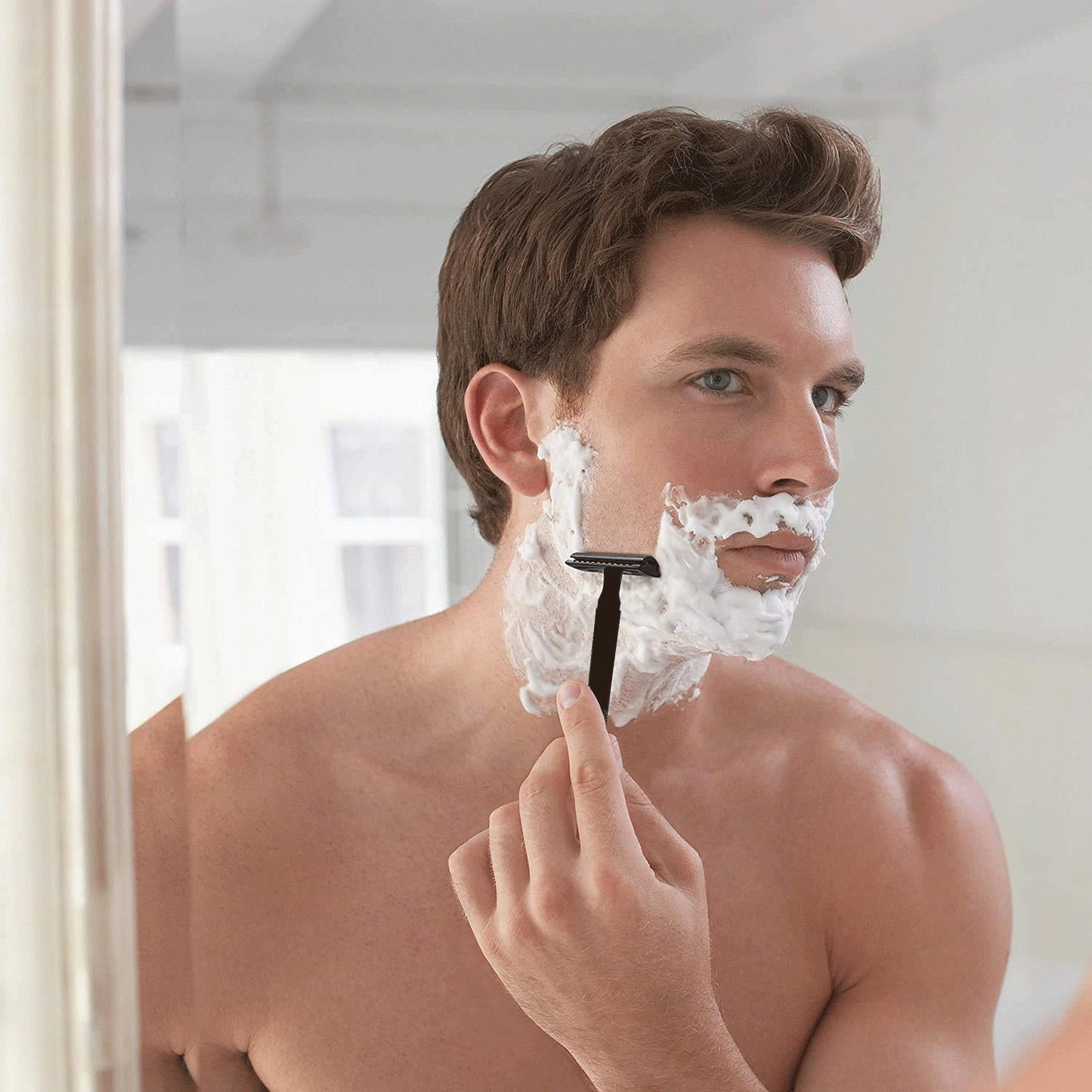 Long Handled Butterfly Open Safety Razor Black with 5 Blades